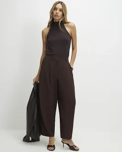 Brown Drapey Barrel Leg Trousers