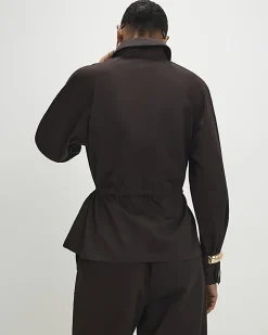 Brown Drawstring Waist Shacket