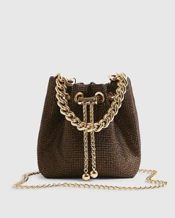 Brown Embellished Bucket Bag