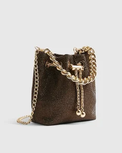 Brown Embellished Bucket Bag