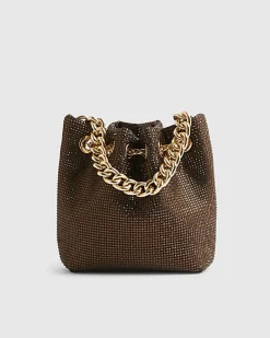 Brown Embellished Bucket Bag