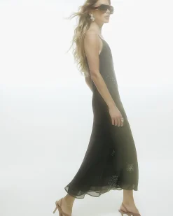 Brown Embellished Maxi Dress