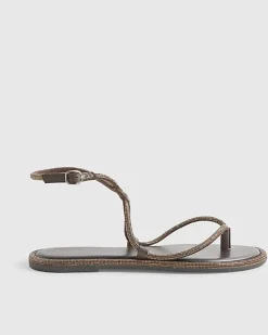 Brown Embellished Twist Mule Sandals