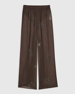 Brown Embellished Wide Leg Beach Trousers