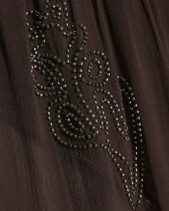 Brown Embellished Wide Leg Beach Trousers