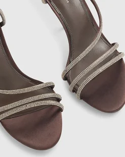 Brown Embellished Wrap Around Heeled Sandals
