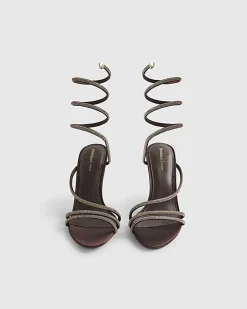 Brown Embellished Wrap Around Heeled Sandals
