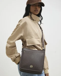 Brown Embossed Pocket Messenger Bag