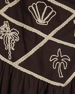 Brown Embroidered One Shoulder Maxi Dress