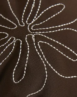Brown Embroidered Triangle Bikini Top