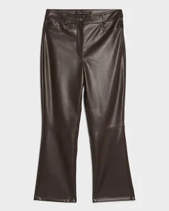 Brown Faux Leather Cropped Flared Trousers