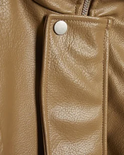 Brown Faux Leather Funnel Neck Jacket