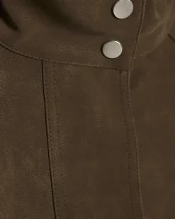 Brown Faux Leather Funnel Neck Bomber Jacket