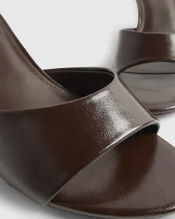Brown Faux Leather Mule Kitten Heels