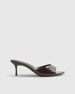 Brown Faux Leather Mule Kitten Heels