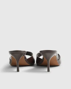 Brown Faux Leather Mule Kitten Heels