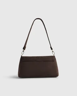 Brown Faux Suede Bar Front Clutch Bag