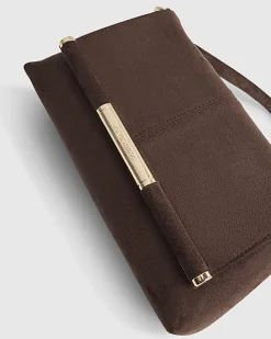 Brown Faux Suede Bar Front Clutch Bag