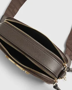 Brown Faux Suede Branded Cross Body Bag