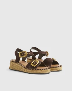 Brown Faux Suede Buckle Strap Wedge Sandals