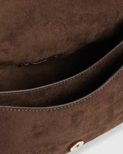Brown Faux Suede Cherry Charm Shoulder Bag