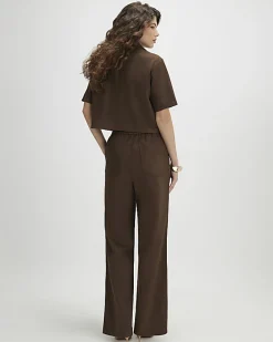 Brown Faux Suede Drawstring Trousers