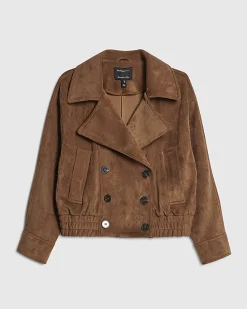 Brown Faux Suede Dropped Bomber Jacket