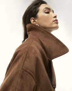 Brown Faux Suede Dropped Bomber Jacket