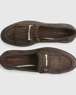 Brown Faux Suede Fringed Loafers