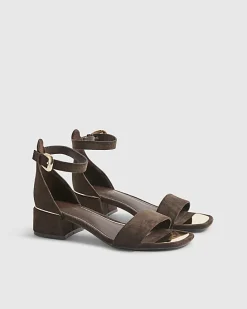 Brown Faux Suede Low Block Heel Sandals