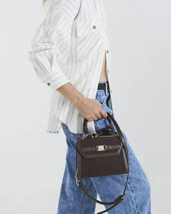 Brown Faux Suede Mini Cross Body Tote Bag