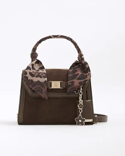 Brown Faux Suede Mini Cross Body Tote Bag