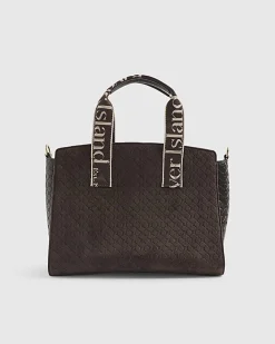 Brown Faux Suede Monogram Tote Bag