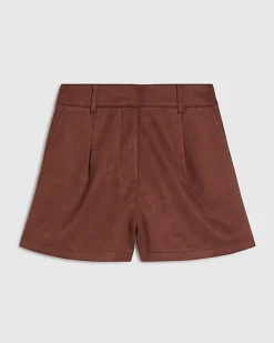 Brown Faux Suede Pleated Shorts