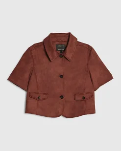Brown Faux Suede Pocket Detail Shirt