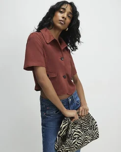 Brown Faux Suede Pocket Detail Shirt