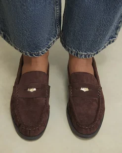 Brown Faux Suede Ruched Loafers