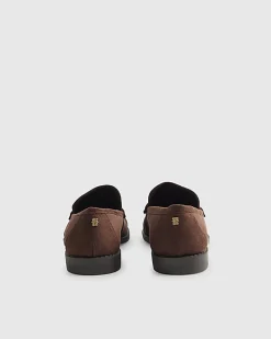 Brown Faux Suede Ruched Loafers