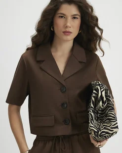 Brown Faux Suede Short Sleeve Shirt