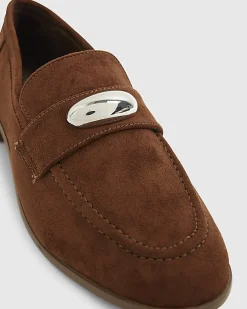 Brown Faux Suede Silver Detail Loafers