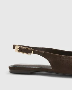Brown Faux Suede Slingback Flat Shoes