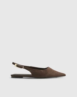 Brown Faux Suede Slingback Flat Shoes