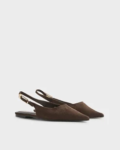 Brown Faux Suede Slingback Flat Shoes
