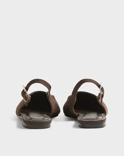 Brown Faux Suede Slingback Flat Shoes