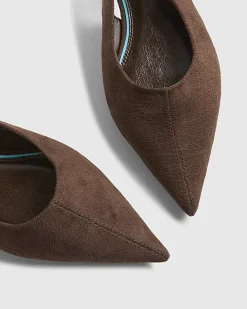 Brown Faux Suede Slingback Flat Shoes