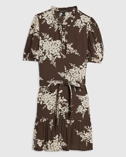 Brown Floral Shaped Mini Dress