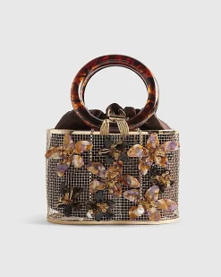 Brown Flower Cage Bag