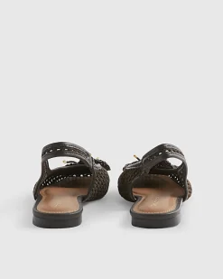 Brown Flower Crochet Flat Slingback Shoes