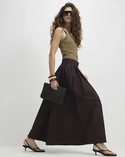 Brown Full A Line Midi Skirt