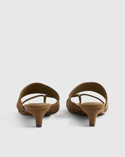 Brown Gem Toe Faux Suede Heeled Sandals
